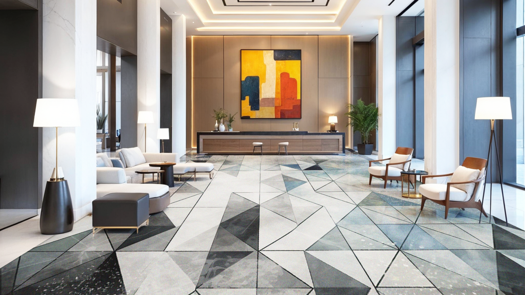 printed carpet lobby hotel